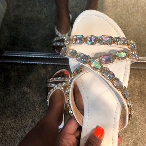 NEW White Multicolor Rhinestone Flat Sandal